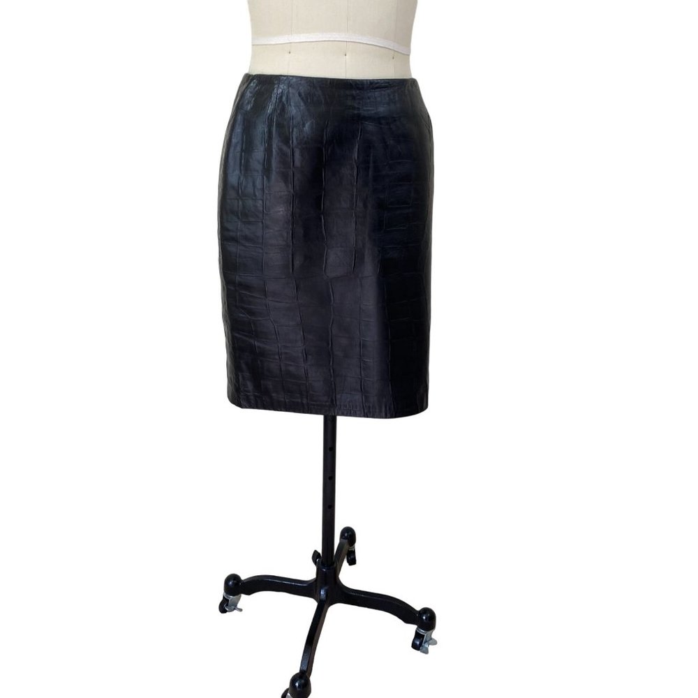 ID Collection Womens Y2K Leather Skirt 4 Black Square Texture Lined Classic Moto